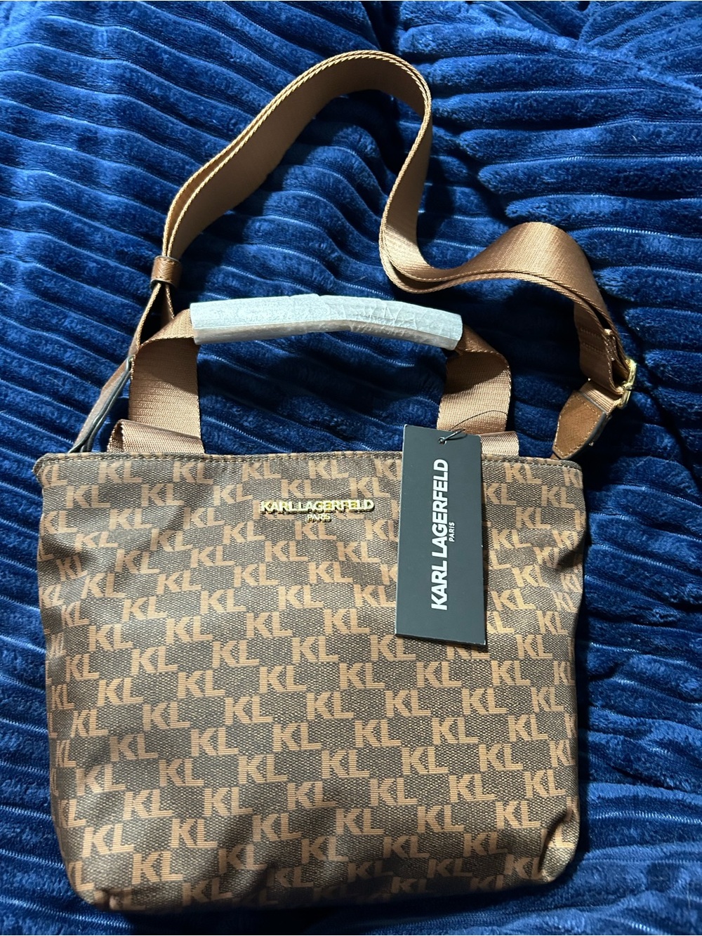 Karl Lagerfeld Brown Monogram Crossbody Bag - Picture 9 of 16